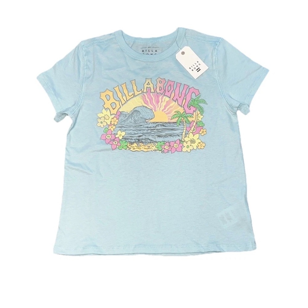 Billabong Youth Girls Blue Beach Surf Tee Shirt Yellow Pink Wave NWT Large